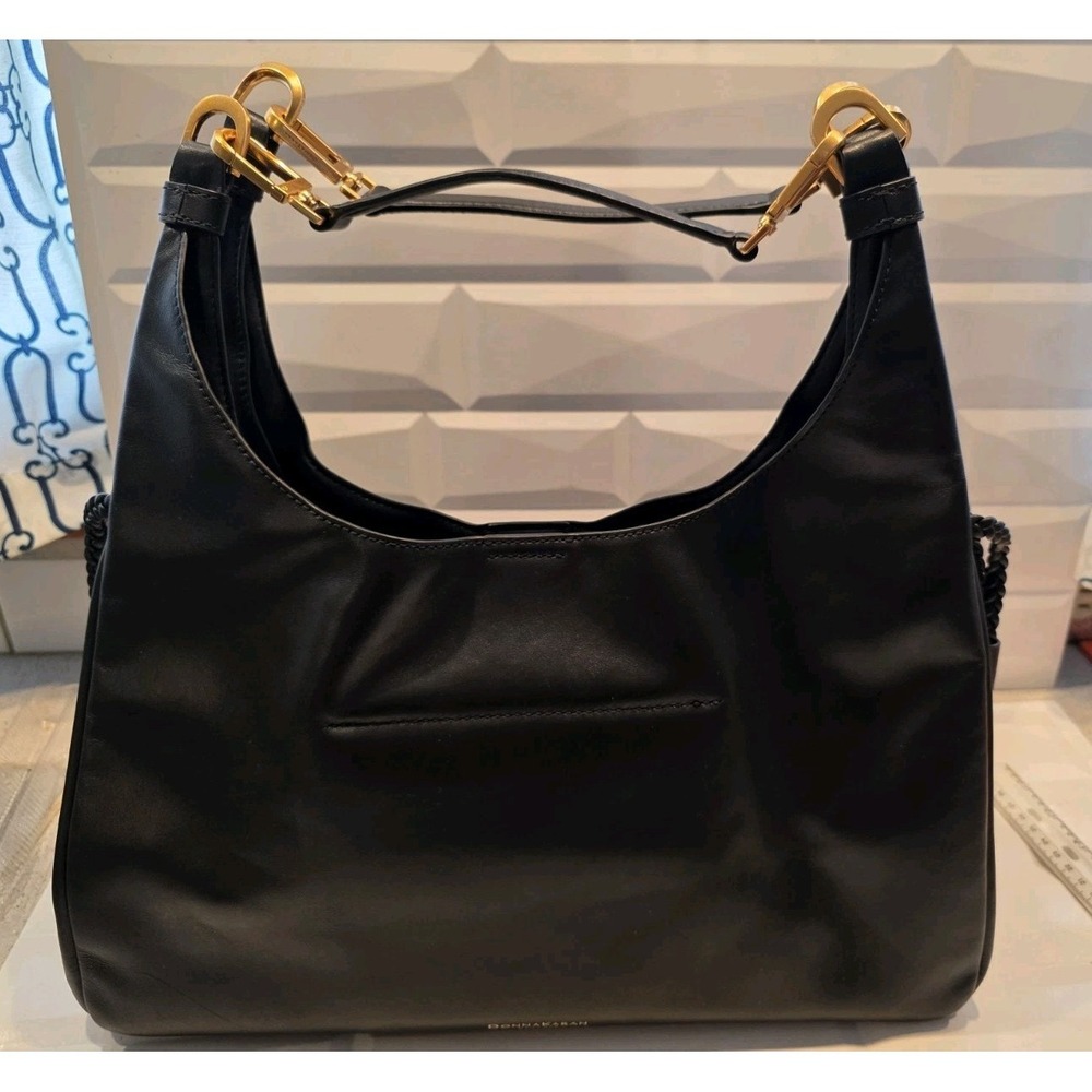 Donna Karan NY Bellarose Hobo Bag Black Leather Boho Purse XL‎ Sholder